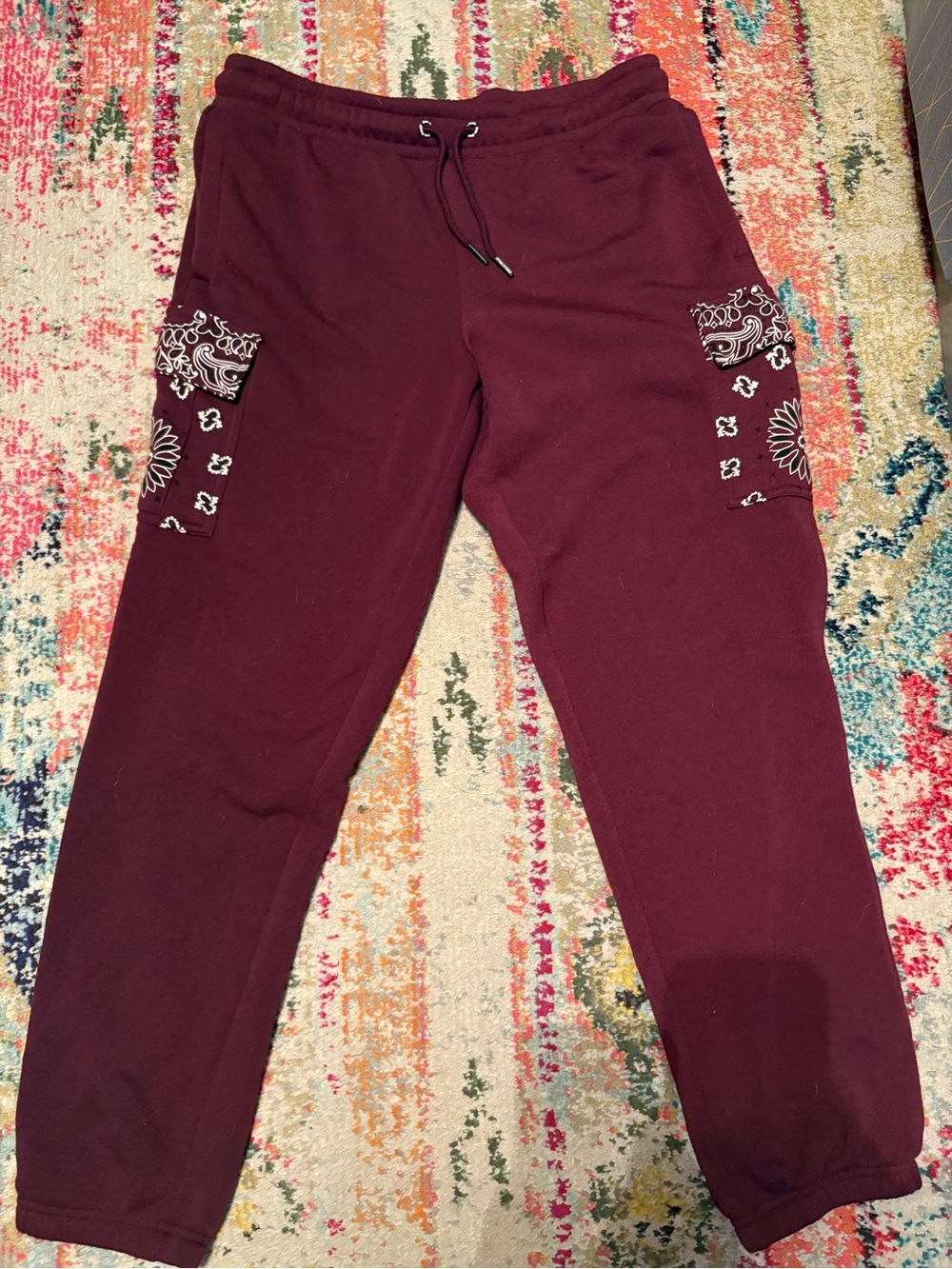 Men's Maroon Jogger Sweatpants with Bandana Pocket Detail